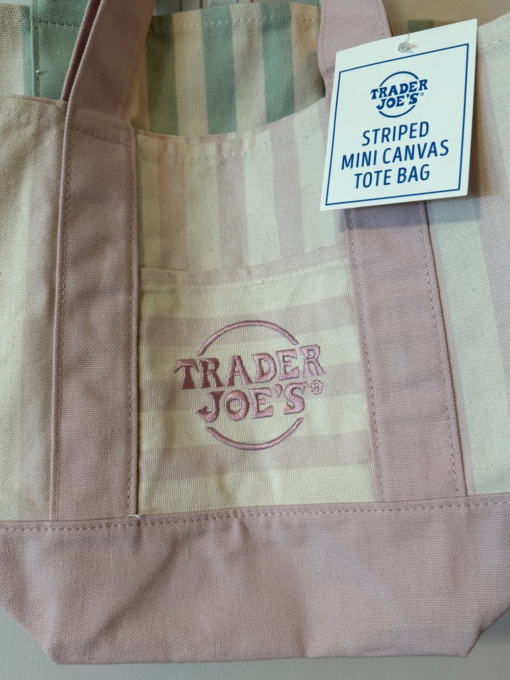 Trader Joe’s Striped Mini Canvas Tote Bag Set - 4 Bag, 1 of each color NWT - Picture 3 of 6